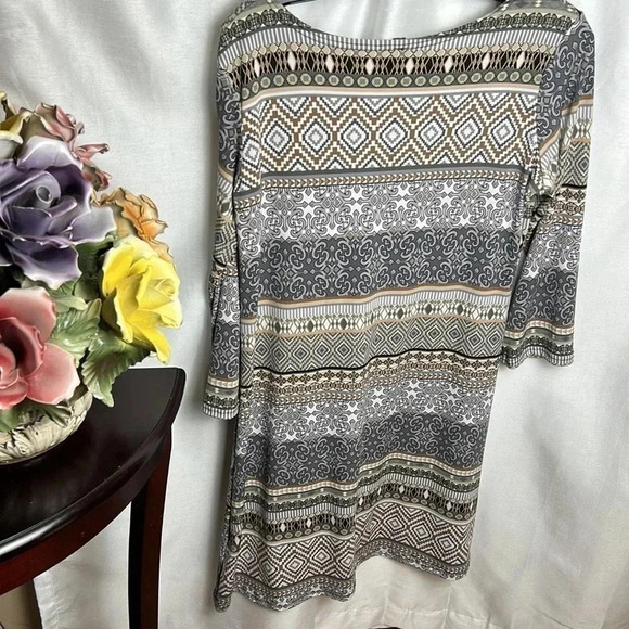 Jean Pierre klifa Paris Dress size MED,grey aztec MADE  USA 3/4 sleeve, Aztec - Picture 9 of 12